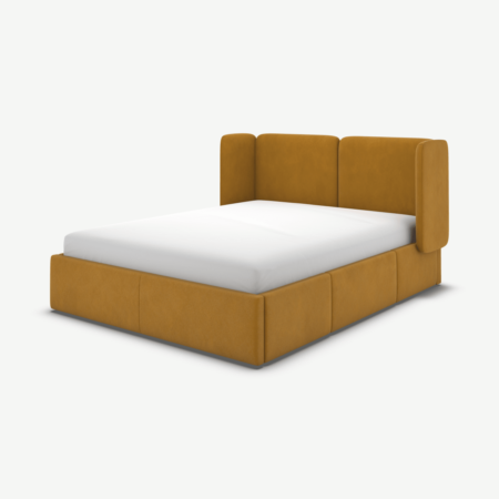 Ricola Double Bed with Storage Drawers, Dijon Yellow Cotton Velvet