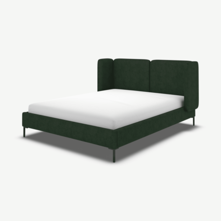 Ricola King Size Bed, Bottle Green Velvet with Black Legs