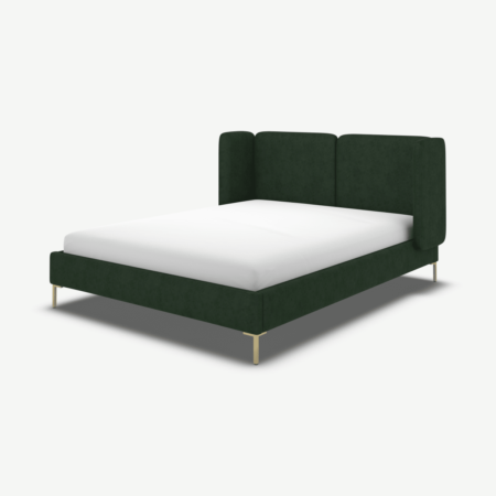 Ricola King Size Bed, Bottle Green Velvet with Brass Legs