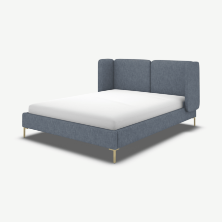 Ricola King Size Bed, Denim Cotton with Brass Legs
