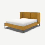 Ricola King Size Bed, Dijon Yellow Cotton Velvet with Black Legs