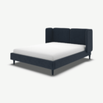 Ricola King Size Bed, Dusk Blue Velvet with Black Stained Oak Legs