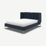 Ricola King Size Bed, Dusk Blue Velvet with Brass Legs