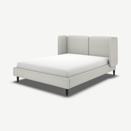 Ricola King Size Bed, Ghost Grey Cotton with Black Stained Oak Legs