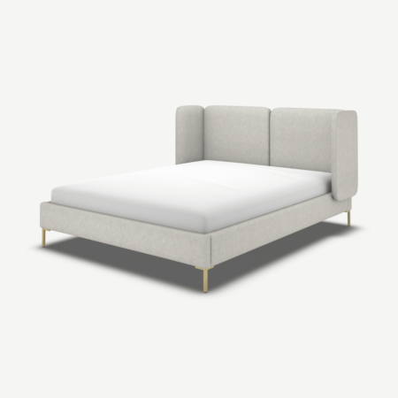 Ricola King Size Bed, Ghost Grey Cotton with Brass Legs