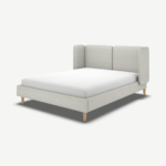 Ricola King Size Bed, Ghost Grey Cotton with Oak Legs