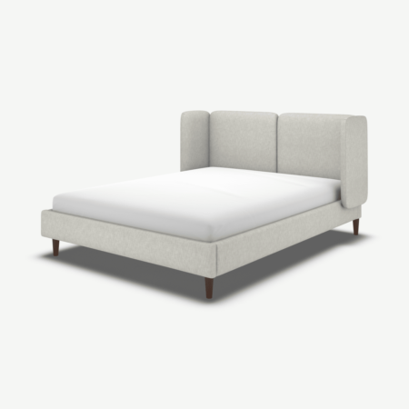 Ricola King Size Bed, Ghost Grey Cotton with Walnut Stained Oak Legs