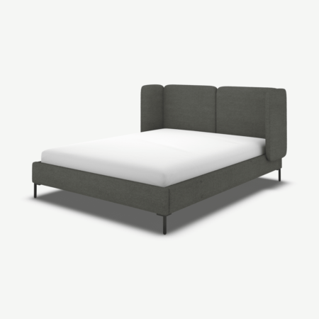 Ricola King Size Bed, Granite Grey Boucle with Black Legs