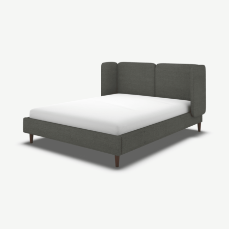 Ricola King Size Bed, Granite Grey Boucle with Walnut Stained Oak Legs