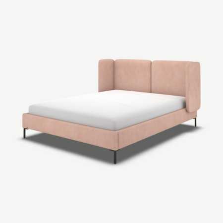 Ricola King Size Bed, Heather Pink Velvet with Black Legs