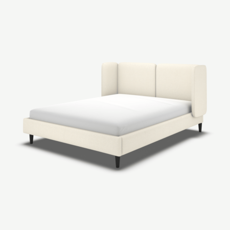 Ricola King Size Bed, Ivory White Boucle with Black Stained Oak Legs