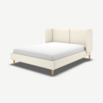 Ricola King Size Bed, Ivory White Boucle with Oak Legs