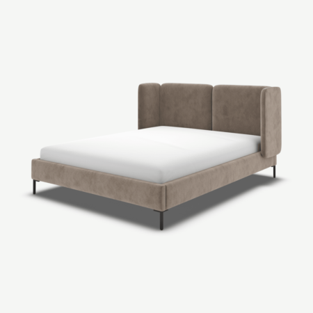Ricola King Size Bed, Mole Grey Velvet with Black Legs