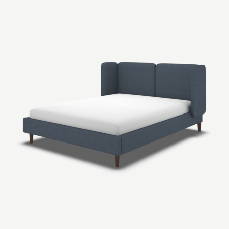 Ricola King Size Bed, Shetland Navy Wool with Walnut Stained Oak Legs