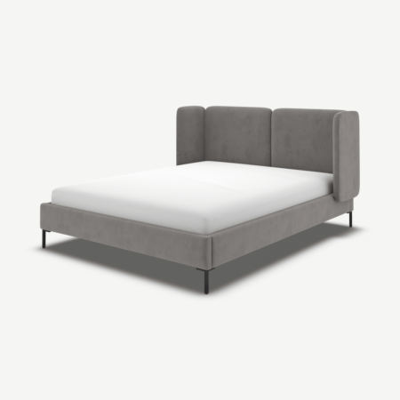 Ricola King Size Bed, Steel Grey Velvet with Black Legs