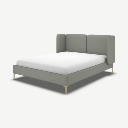 Ricola King Size Bed, Wolf Grey Wool with Brass Legs