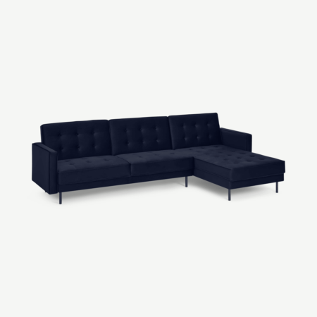 Rosslyn Right Hand Facing Chaise End Click Clack Sofa Bed, Ink Blue Velvet