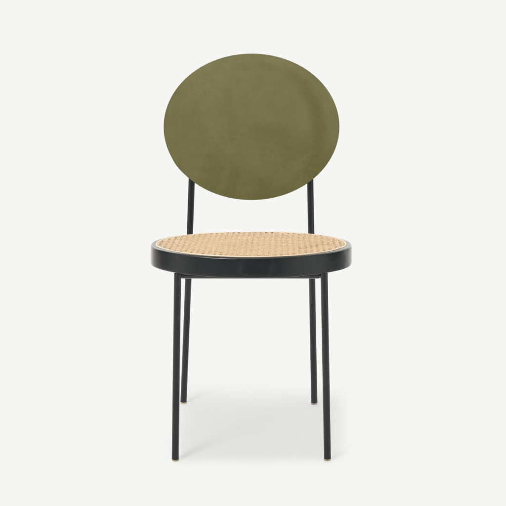 Rumana Dining Chair, Cane & Army Green Velvet • Sofas Etc