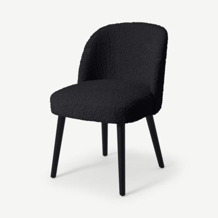 Swinton Dining Chair, Black Faux Sheepskin with Black Legs