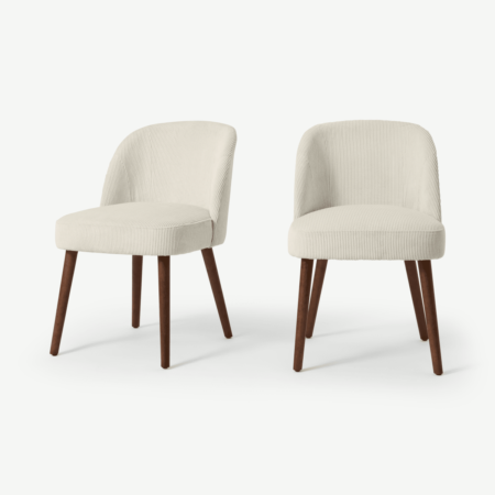 Swinton Set of 2 Dining Chairs, Ecru Corduroy Velvet with Walnut Legs