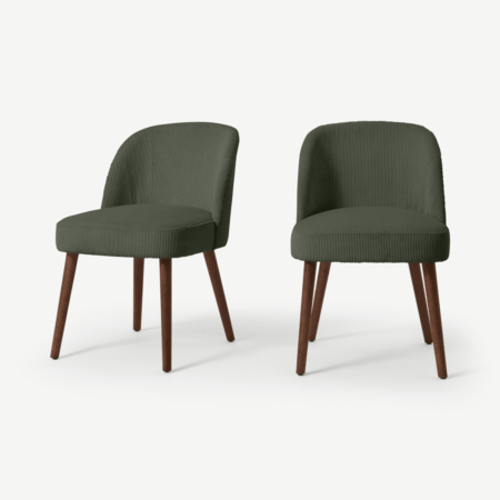 Swinton Set of 2 Dining Chairs, Sage Corduroy Velvet with Walnut Legs