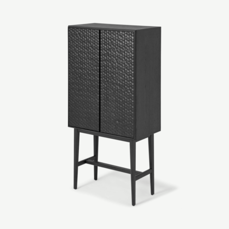 Abbon Tall Storage Cabinet, Textured Charcoal Washed Oak