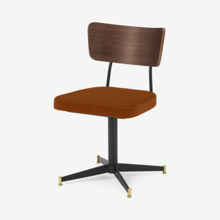 Amalyn Office Chair, Rust Velvet & Walnut