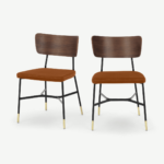 Amalyn Set of 2 Dining Chairs, Rust Velvet & Walnut