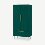 Ebro Double Wardrobe, Peacock Green & Brass