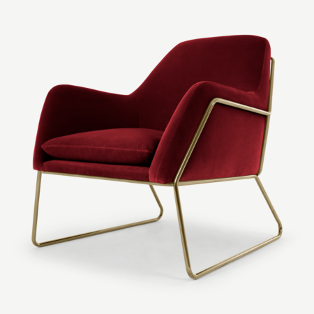 Frame Armchair, Claret Cotton Velvet with Bright Gold Frame