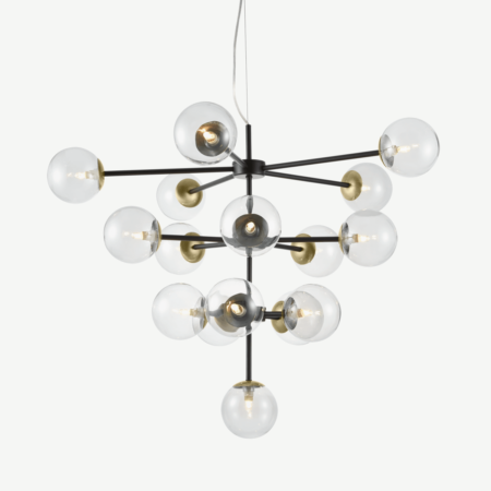 Globe Statement Pendant Chandelier Extra Large, Black, Antique Brass and Light Smoked Glass