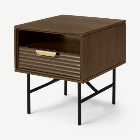 Haines Bedside Table, Mango Wood & Brass