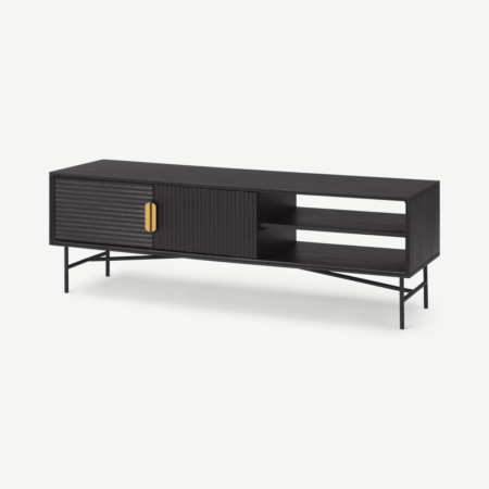 Haines Wide Media Unit, Charcoal Black Mango Wood