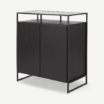 Kilby Compact Sideboard, Black Stained Mango Wood and Smoked Glass