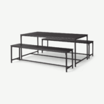 Lomond Dining Table and Bench Set, Brushed Charcoal & Black Mango Wood