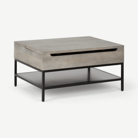 Lomond Lift Top Coffee Table with Storage, Grey washed mango wood