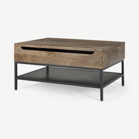 Lomond Lift Top Coffee Table with Storage, Mango Wood and Black