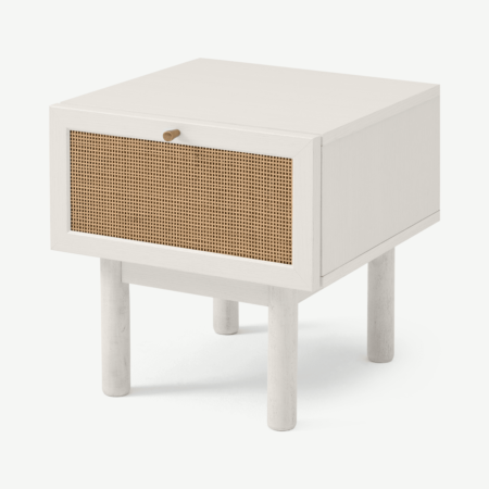 Pavia Bedside Table, Natural Rattan & White-Washed Oak Effect