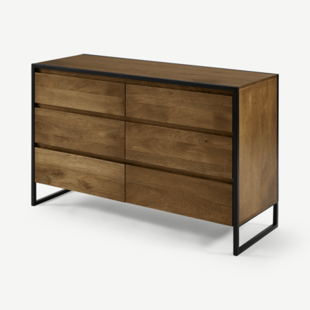 Rena Wide Chest of Drawers, Mango Wood & Black