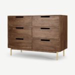 Tayma Wide Chest of Drawers, Acacia Wood & Brass