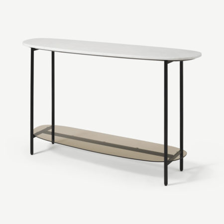 Tiziana Console Table, White Marble & Amber Glass