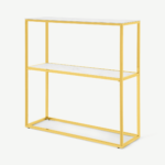 Alisma Console Table, Frosted Marble Effect Glass & Brass