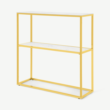 Alisma Console Table, Frosted Marble Effect Glass & Brass