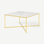 Alisma Square Coffee Table, Frosted Marble Effect Glass & Brass