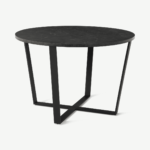 Amble 4 Seat Round Dining Table, Black Marble Effect & Black