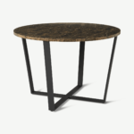 Amble 4 Seat Round Dining Table, Brown Marble Effect & Black