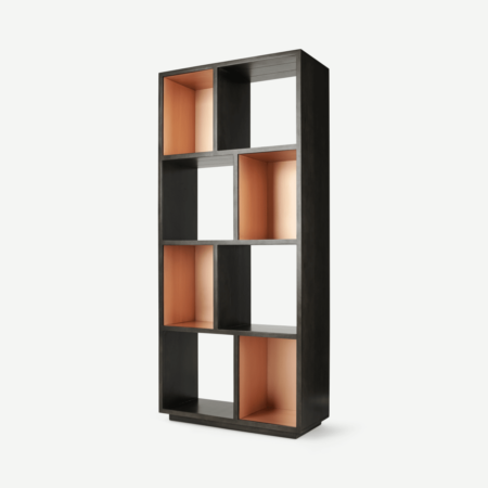 Anderson Narrow Shelving Unit, Mocha Mango Wood & Copper