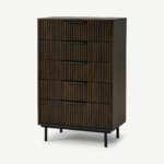 Anwick Tall Multi Chest of Drawers, Dark Stain Acacia & Black