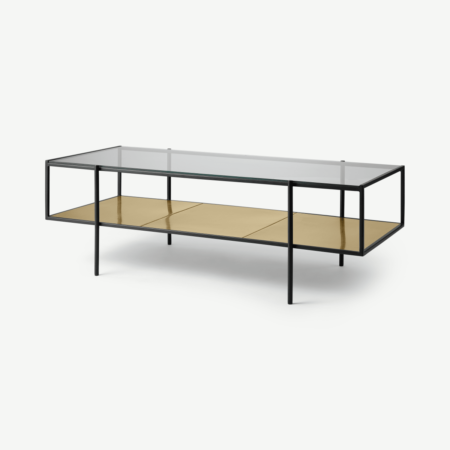 Cheney Coffee Table, Glass & Brass