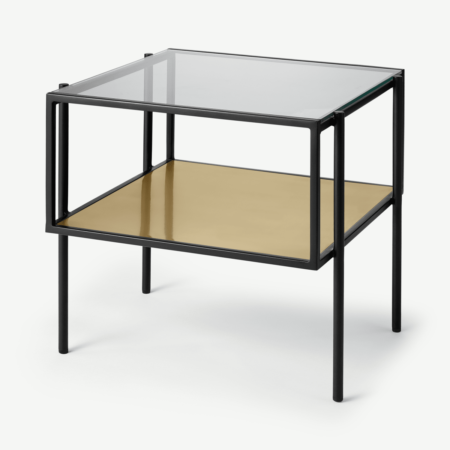 Cheney Side Table, Glass & Brass